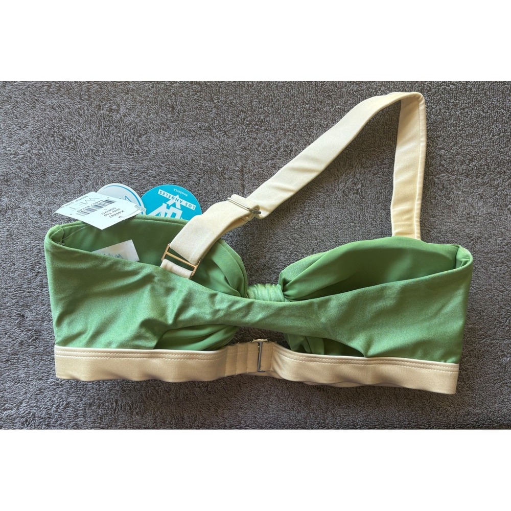 NEW‎ WET Swimwear Jade Top Sz L Green Cream One Shoulder Asymmetric Bikini Top - Picture 3 of 4
